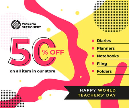 Ontwerpsjabloon van Facebook van World Teachers' Day Sale Colorful Blots