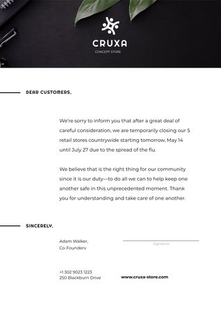 Szablon projektu Information about temporarily Stores Closing Letterhead