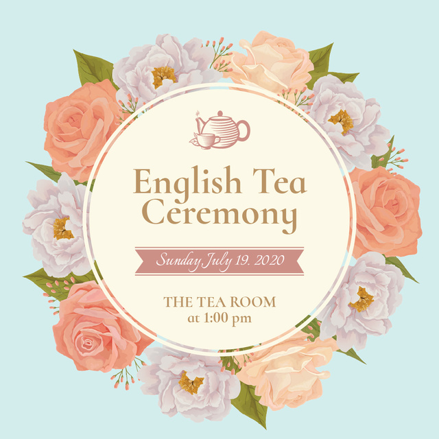 Tea Ceremony invitation in Flowers frame Instagram AD – шаблон для дизайна