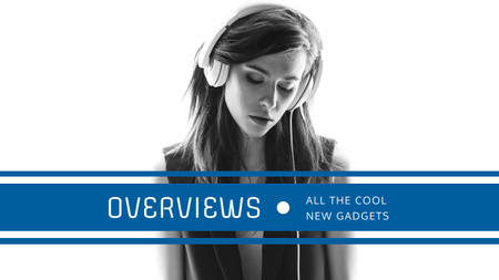 Headphones Ad with Woman Listening Music Youtube Design Template