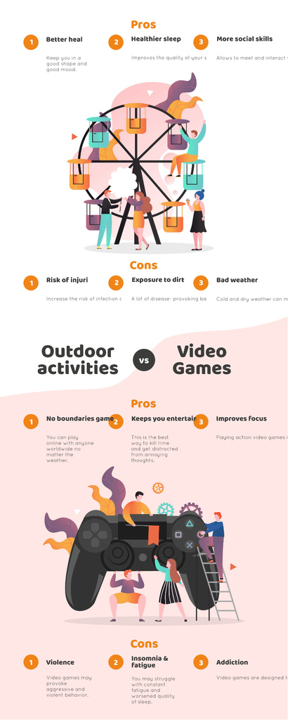 Comparison infographics with Outdoor actiivities and VR Infographic – шаблон для дизайну
