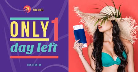 Platilla de diseño Summer Sale with Girl In Straw Hat Holding Tickets Facebook AD