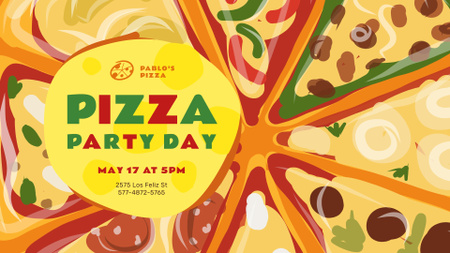 Pizza Party Day Invitation Hot Slices FB event cover Design Template