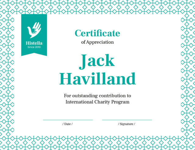 Plantilla de diseño de Charity program Appreciation in blue Certificate 