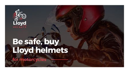 Bikers Helmets Promotion with Woman on Motorcycle Title Modelo de Design