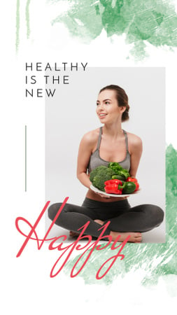 Plantilla de diseño de Woman holding plate with vegetables Instagram Story 