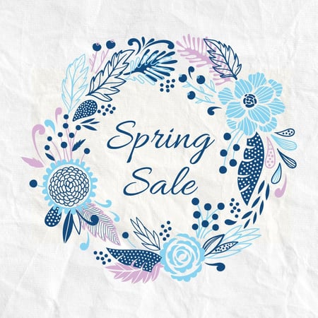 Spring Sale Advertisement Flowers Wreath in Blue Instagram Design Template