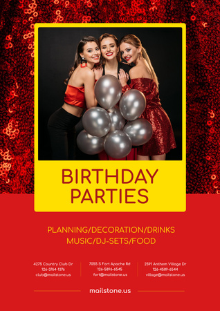 Plantilla de diseño de Birthday Party Organization Services Girls with Balloons Poster 