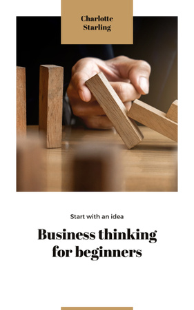 Business Ideas Man Stopping Falling Dominoes Book Cover Modelo de Design