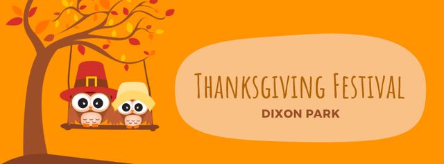 Thanksgiving Owls swinging on autumn tree Facebook Video cover – шаблон для дизайна