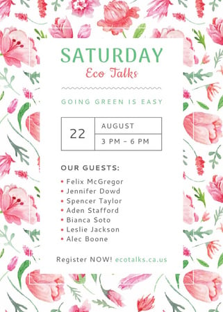 Designvorlage Ecological Event Watercolor Flowers Pattern für Invitation