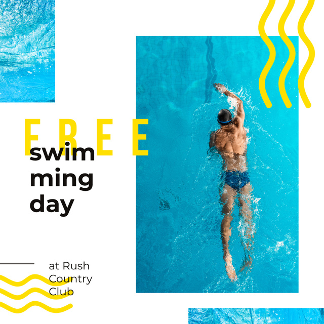 Swimming Pool Offer Man in Water Instagram AD Design Template