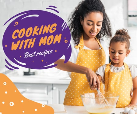 Cooking Recipe with Mother and Daughter in Kitchen Facebook Design Template