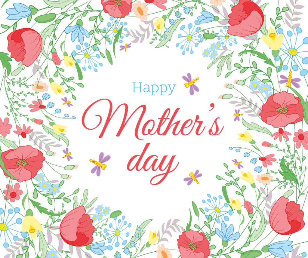 Mother's Day greeting in spring flowers frame Facebook Design Template