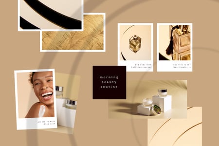 Woman using Skincare products and Perfume Mood Board Modelo de Design