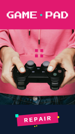 Modèle de visuel Annonce de services de réparation avec manette de jeu Girl Holding - Instagram Video Story