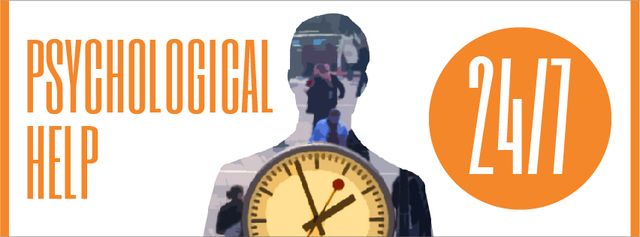 Double exposure of man silhouette and clock Facebook Video cover – шаблон для дизайну