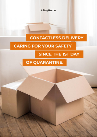 Contactless Delivery Services offer with boxes Posterデザインテンプレート
