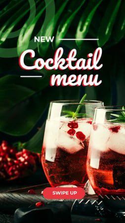 New Coctail Menu Ad with Garnet Drinks Instagram Story Modelo de Design