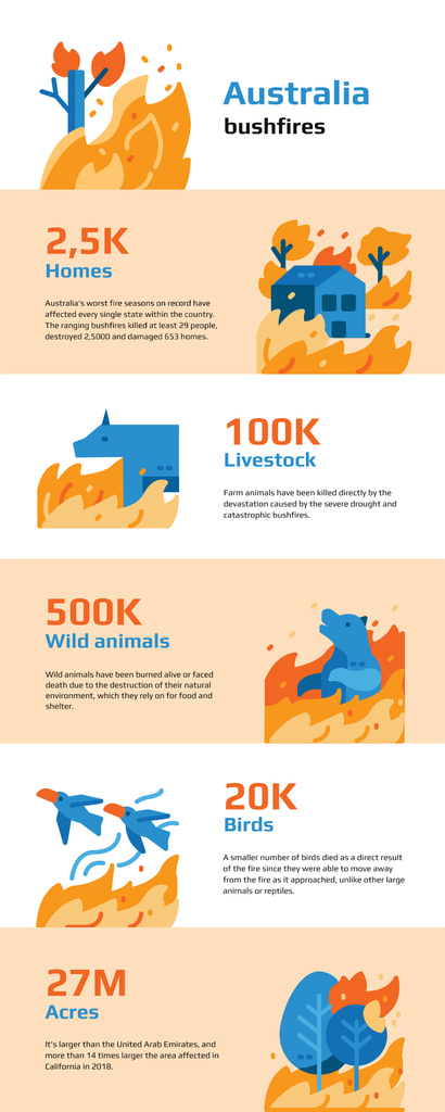 Ontwerpsjabloon van Infographic van Statistical infographics about Australia bushfires