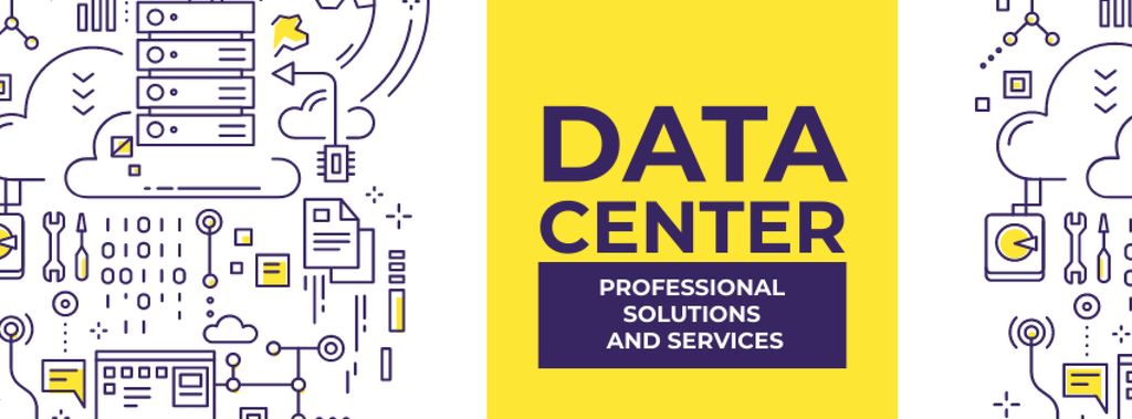 Modèle de visuel Data Center with computer icons - Facebook cover