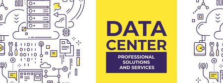 Data Center with computer icons Facebook cover Design Template