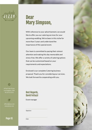 Catering Services with green artichokes Letterheadデザインテンプレート
