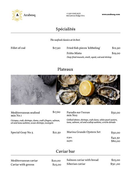 Plantilla de diseño de Seafood Restaurant Promotion with Oysters and Lemon Menu 