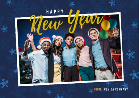 Happy New Year Greeting People Celebrating Card Design Template