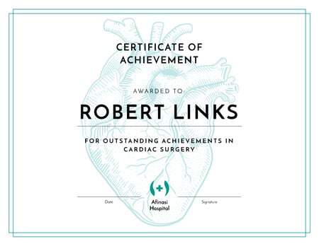 Cardiac Surgery achievements recognition Certificateデザインテンプレート