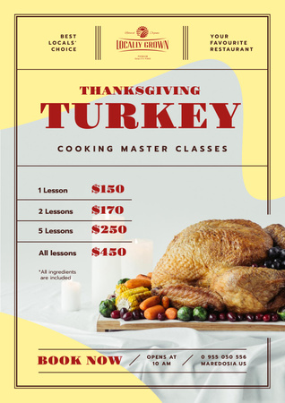 Designvorlage Thanksgiving Dinner Masterclass Invitation with Roasted Turkey für Poster