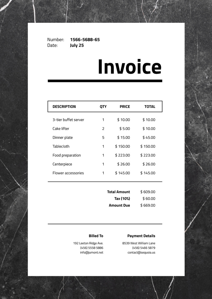 Modèle de visuel Catering Services Offer on Black Stone Texture - Invoice