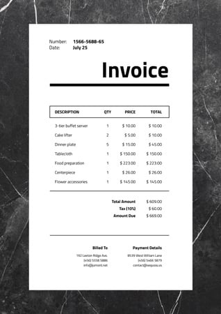 Catering Services on Black Stone Texture Invoice – шаблон для дизайну
