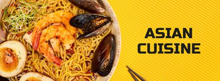Asian Cuisine Dish with Noodles Facebook cover Design Template