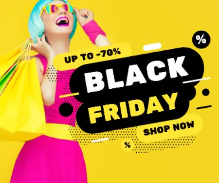 Girl holding Bags at Black Friday Sale  Large Rectangle Design Template