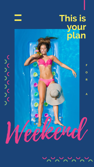 Plantilla de diseño de Woman with cocktail resting in pool Instagram Story 