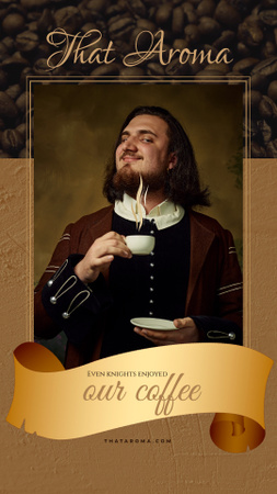 Man in Medieval Costume holding Coffee cup Instagram Video Story Design Template
