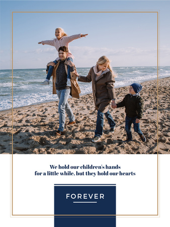 Parents with Kids having fun at seacoast Poster US Design Template