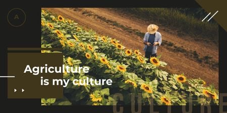 Designvorlage Zitieren Sie Anout Landwirtschaft und Bauer auf dem Sonnenblumenfeld für Image