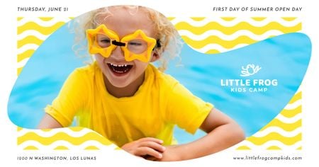 primeiro dia de verão com happy kid na piscina Facebook AD Modelo de Design