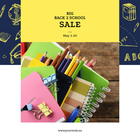 Back to School Sale Colorful School Supplies Instagram AD Design Template