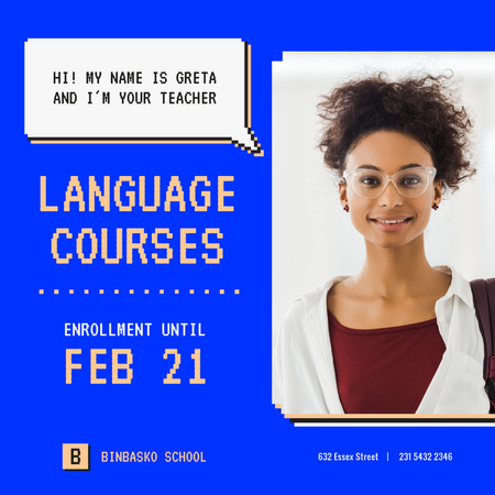 Language Courses Smiling Teacher in Glasses Instagram Design Template