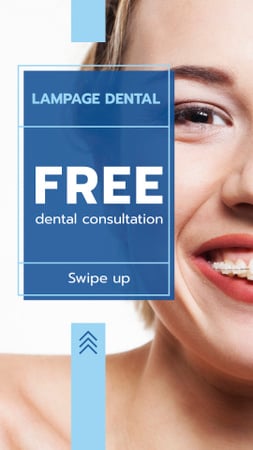Dental Clinic promotion Woman in Braces smiling Instagram Story Design Template