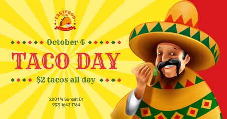 Taco Day Offer Man in Sombrero Eating Taco Facebook AD tervezősablon