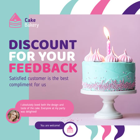 Ontwerpsjabloon van Instagram van Bakkerij advertentie verjaardagstaart met brandende kaars