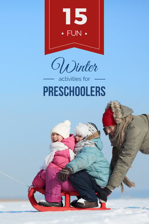 Father with kids having fun in winter Pinterest tervezősablon