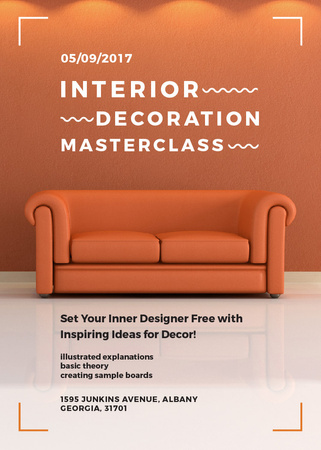 Interior decoration masterclass with Sofa in red Flayerデザインテンプレート