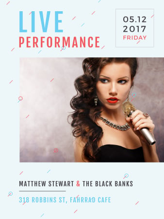 Plantilla de diseño de Live Performance Announcement Gorgeous Female Singer Poster US 