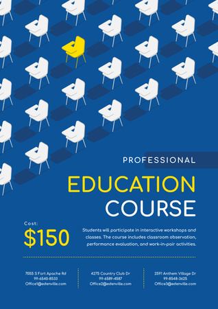 Education Course Promotion with Desks in Rows Poster Design Template