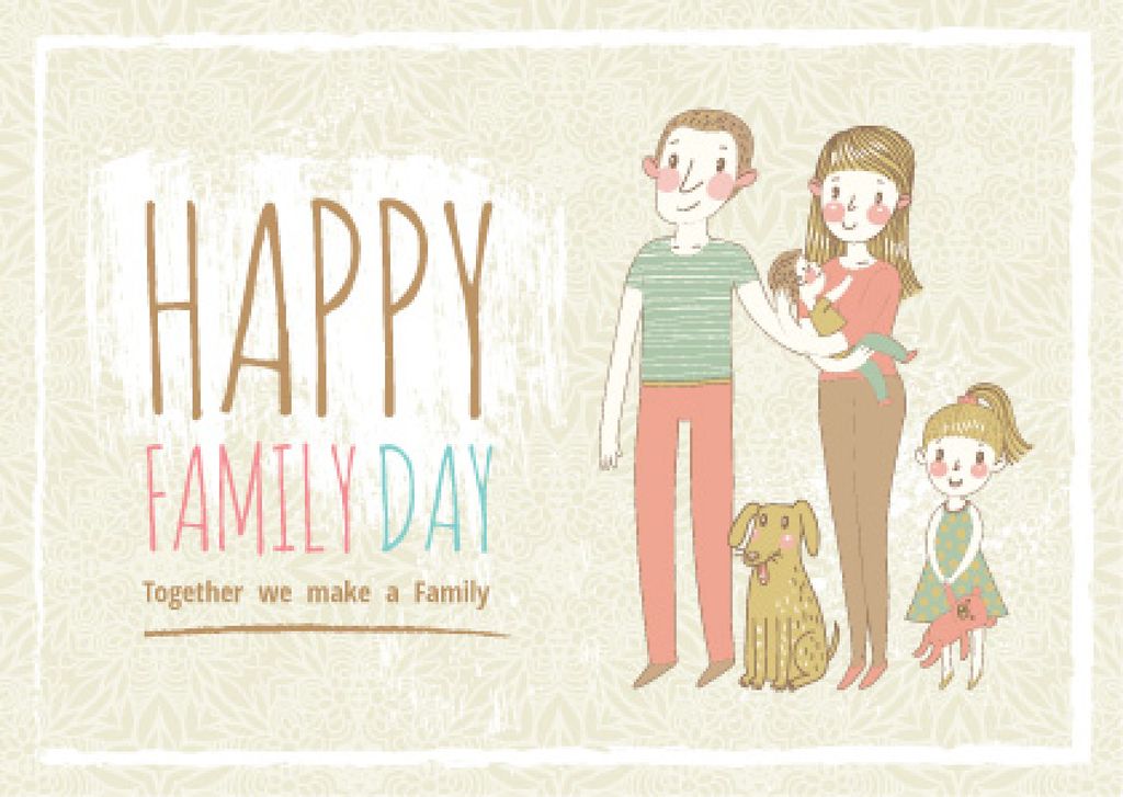 Happy family day Greeting Postcard Design Template